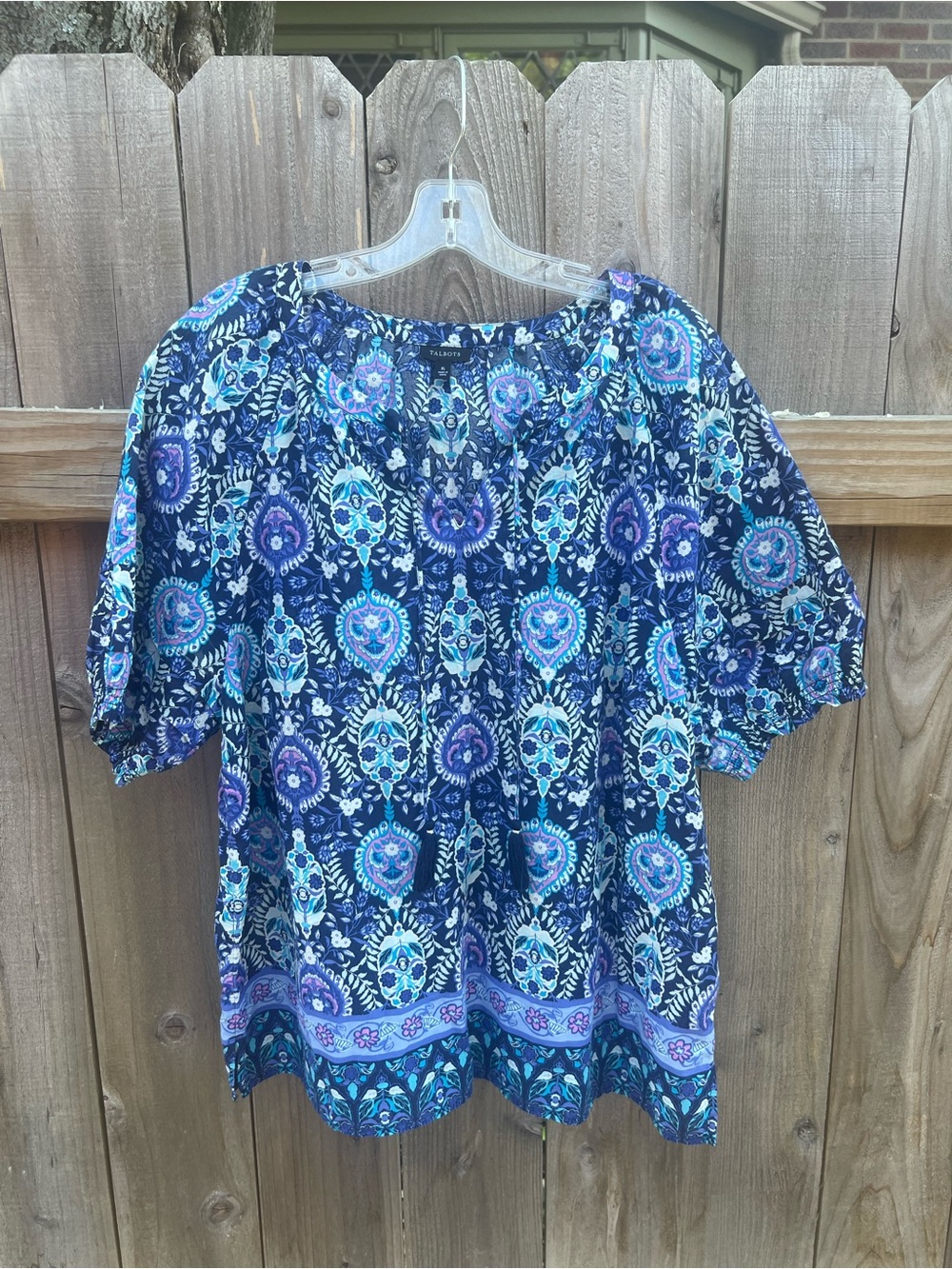 Talbots Paisley Medallion Print Blouse — Navy Blue, Women’s XL